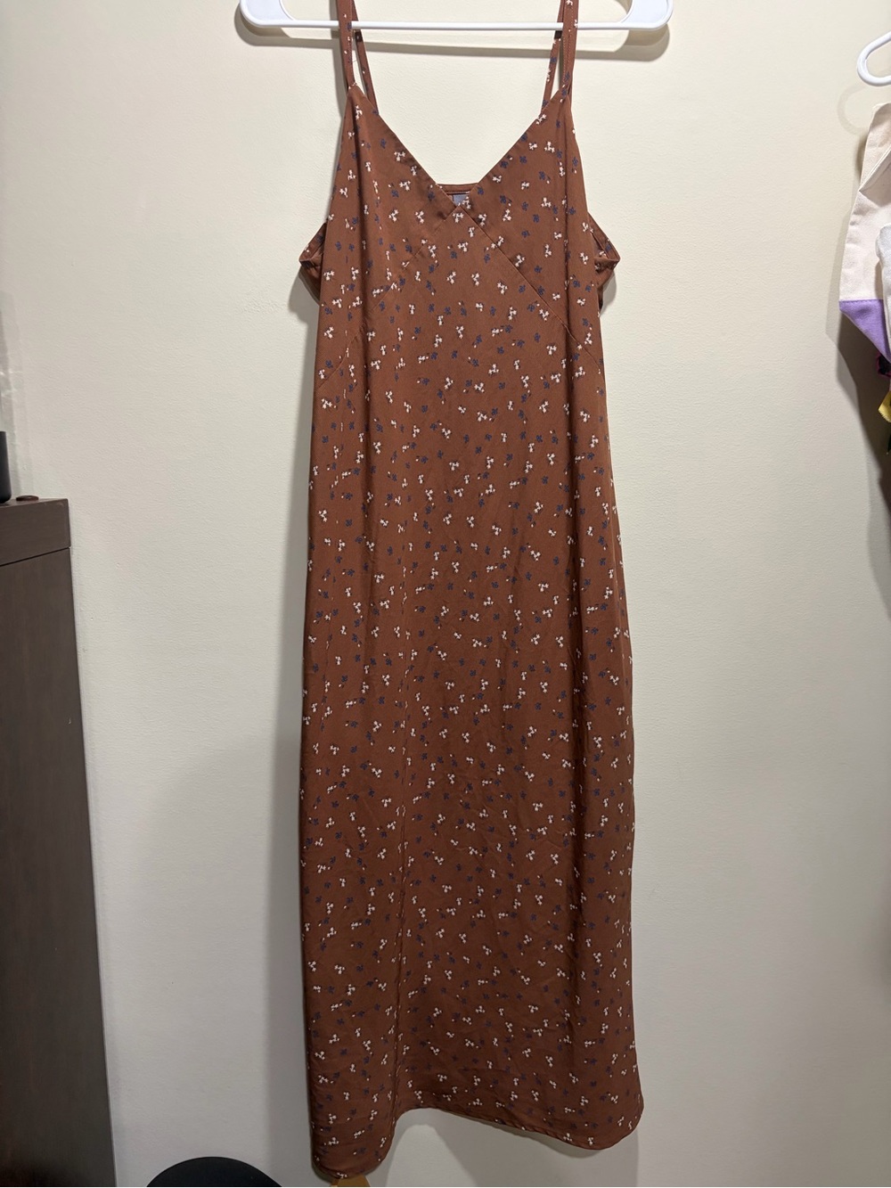 Jaju Brown Floral Midi Slip Dress with Spaghetti Straps